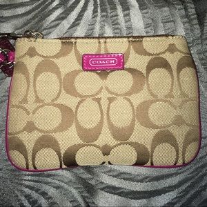 Coach Wristlet Magenta Brown Excellent Condition